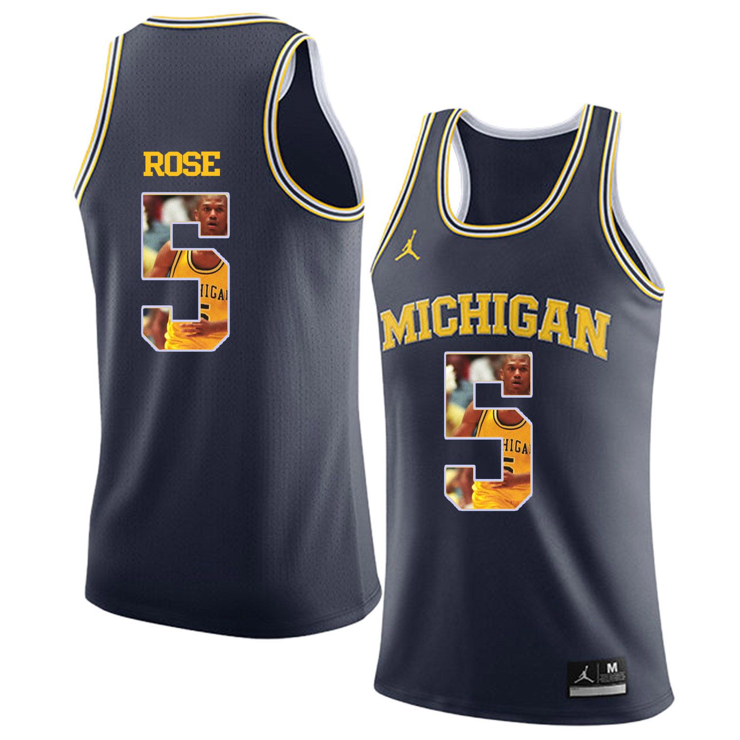 Men Jordan University of Michigan Basketball Navy #5 Rose Fashion Edition Customized NCAA Jerseys